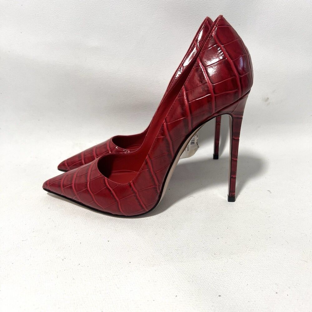 Le Silla High Heel Pumps Womens 37 Red Crocodile Leather Point Toe Luxury‎